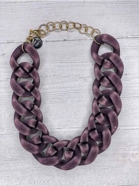 Alisha D Italy Brown Statement Chain Necklace Round Link Acrylic Fashion Jewelry